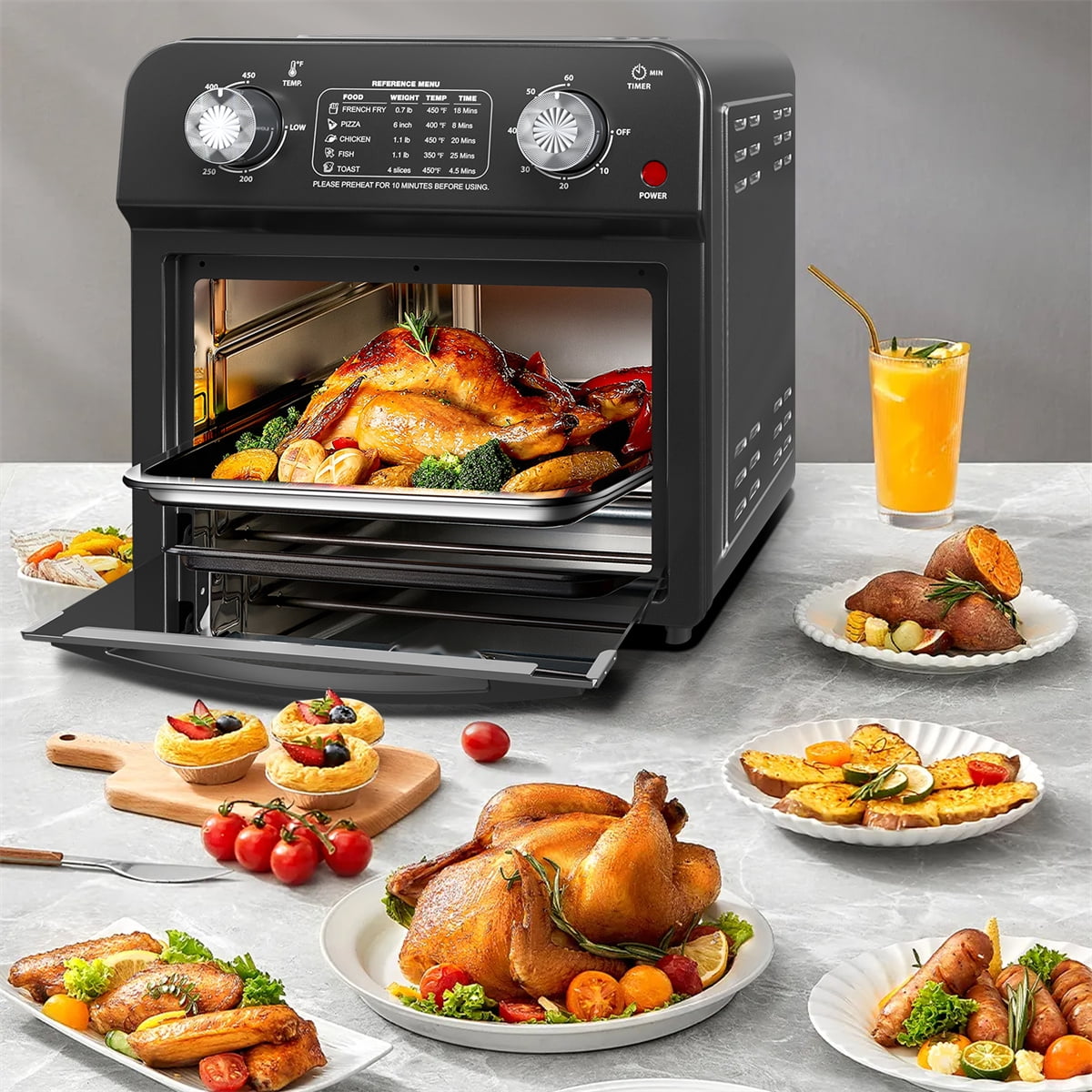 Plum Chef Air Fryer Oven 13 Quart, Oil-less Air Fryer Toaster Oven with Digital Recipe, 1500W, Black - VANELC