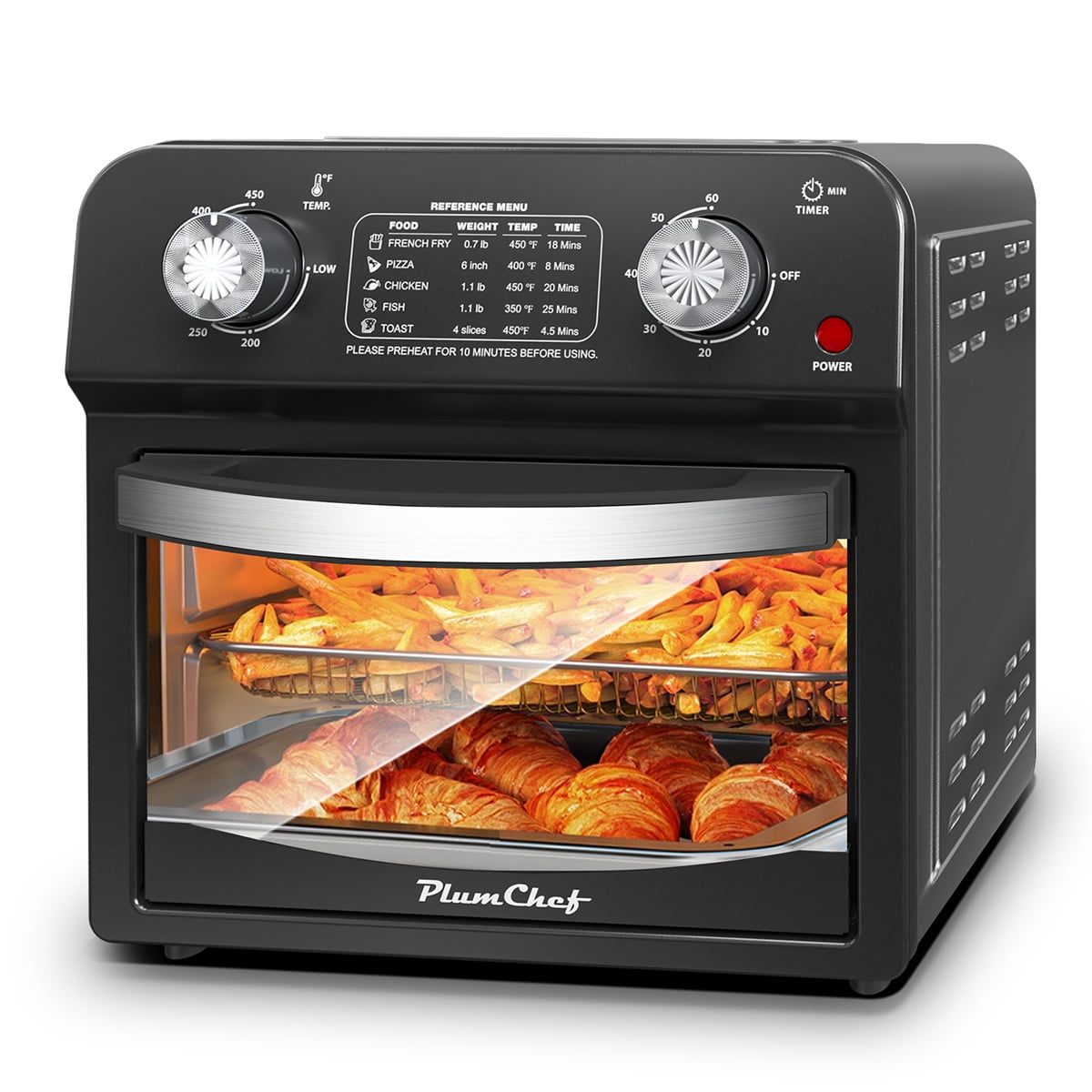 Plum Chef Air Fryer Oven 13 Quart, Oil-less Air Fryer Toaster Oven with Digital Recipe, 1500W, Black - VANELC