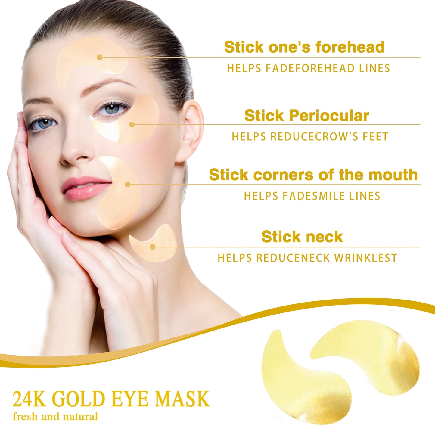 Vanelc 24K Gold Eye Patches, 30 Pairs Under Eye Mask for Dark Circles & Puffy Eyes - VANELC
