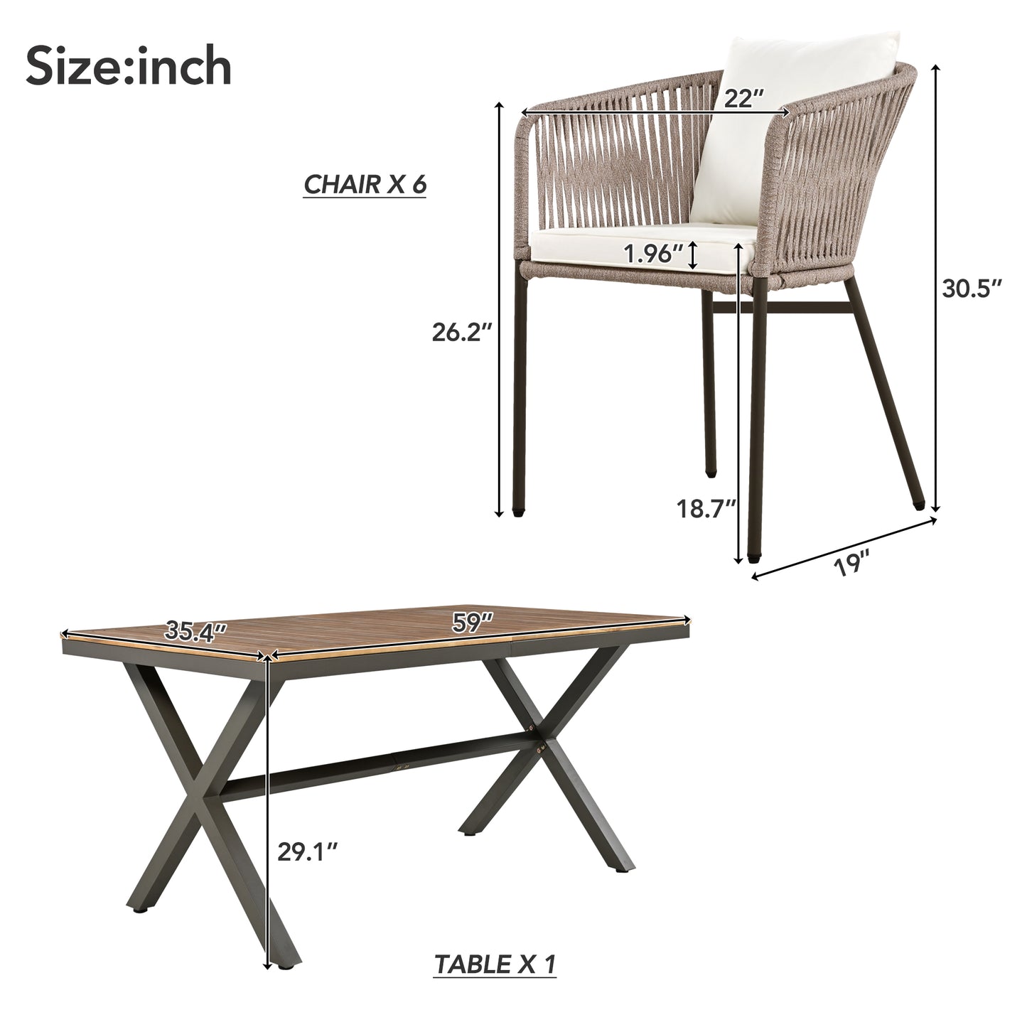 HighSound 7-Piece Outdoor Patio Dining Set, All Weather Patio Dining Chair & Table Set for 6 People, Sectional Conversation Set for Patios, Backyard, Balcony, Garden, Lawn, Beige Cushions - VANELC