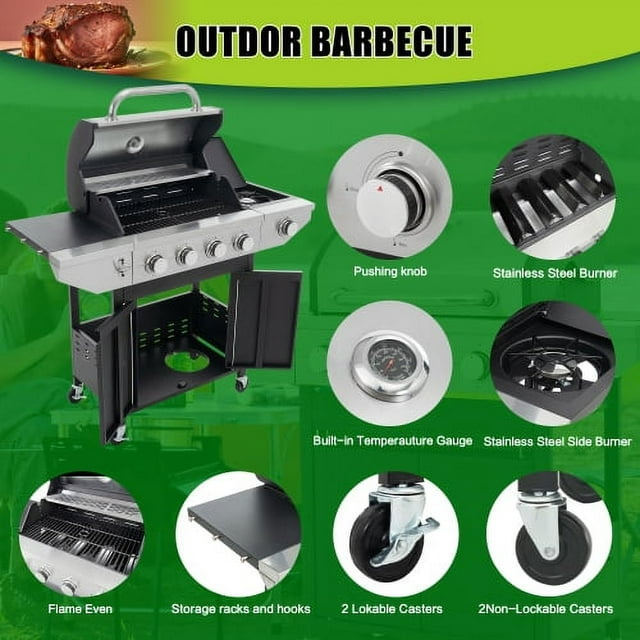 Highsound 4-Burner Propane Gas Grill with Side Burner - VANELC