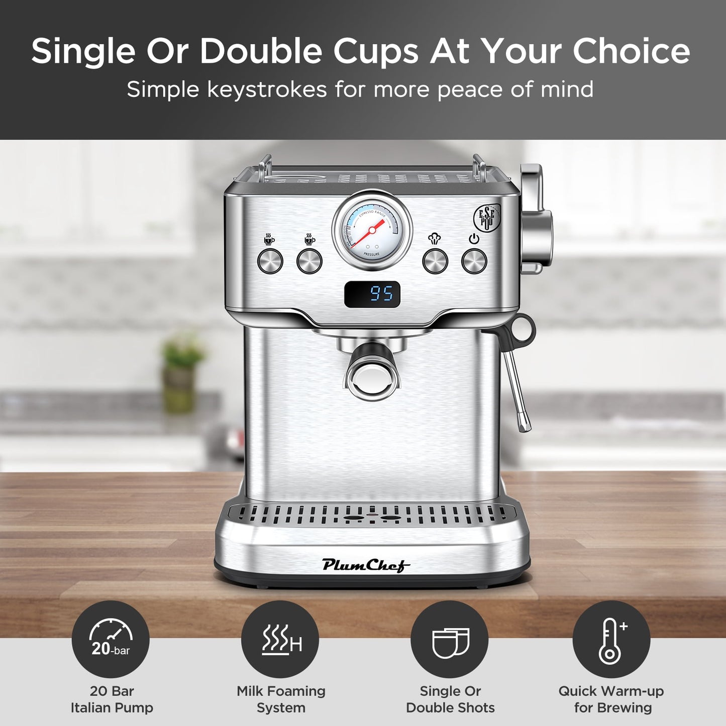 Plum Chef Espresso Machine 20 Bar Coffee Makers - VANELC