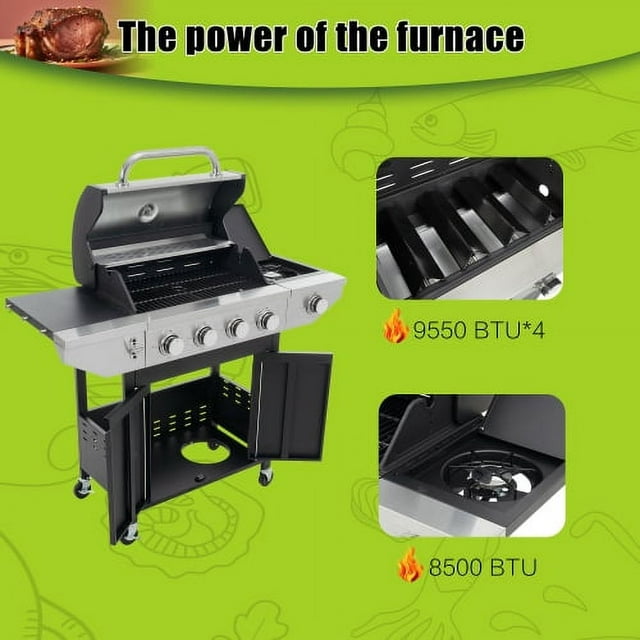 Highsound 4-Burner Propane Gas Grill with Side Burner - VANELC