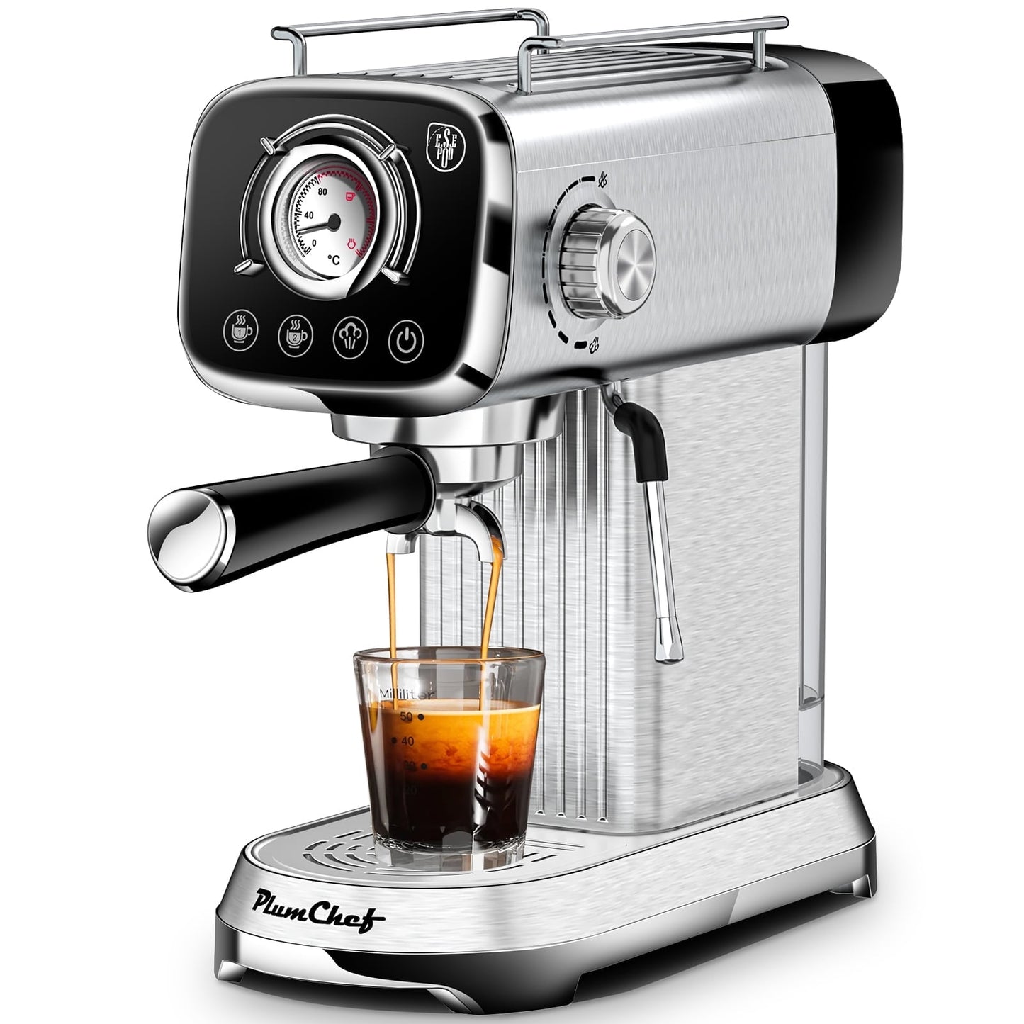 Plum Chef 20 Bar Espresso Machines with ESE POD filter and Milk Frother - VANELC