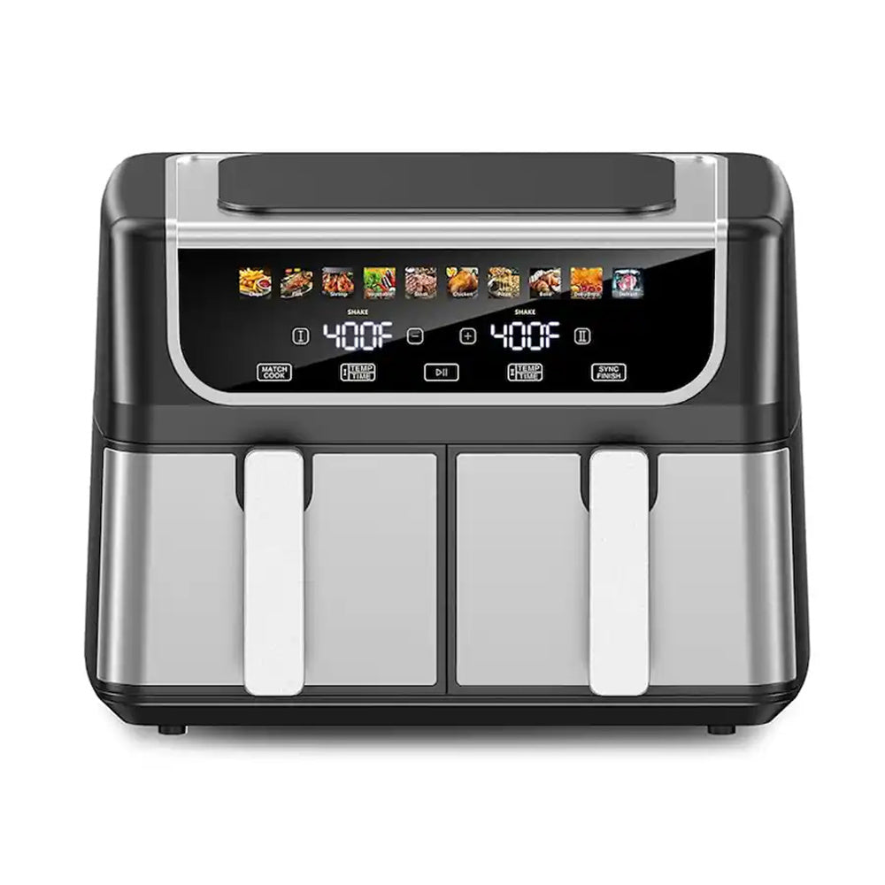 Plum Chef 9QT Dual Basket Air Fryer Oven, 2 Independent Nonstick Baskets with Sync Finish, Digital Touch Screen, 450°F, Shake Reminder, Auto Shutoff, Black - VANELC
