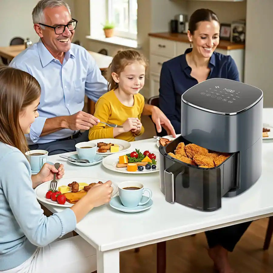 Plum Chef 6.3-Quart Air Fryer with Viewing Window, 12-in-1 Digital Touchscreen Cooker, Square Non-Stick Basket, 400°F, Gray - VANELC
