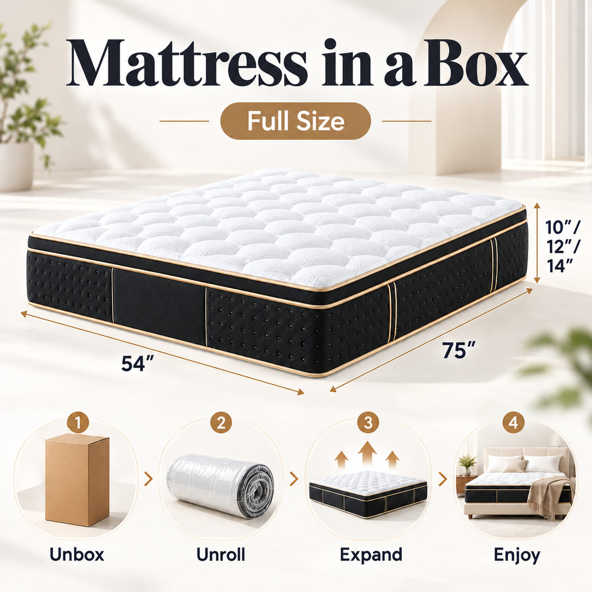 Full Mattress, 12 Inch Hybrid Mattress in a Box, Gel Memory Foam Mattress, Individually Wrapped Pocket Coils Innerspring Mattress, Support & Pressure Relief, Medium Firm Feel, 54"*75"