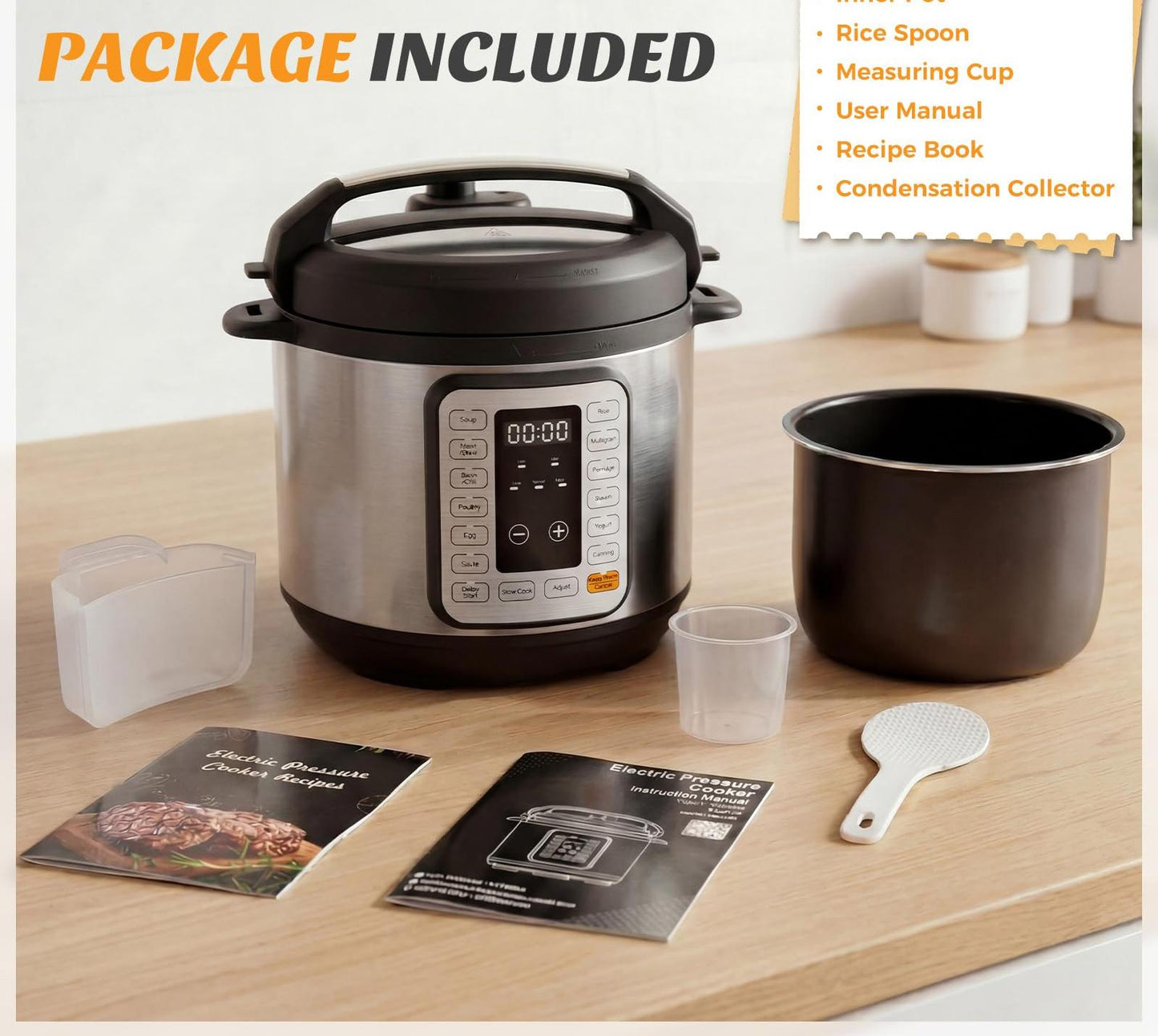 Plum Chef 16-in-1 Electric Pressure Cooker, 8-Quart Multi-Cooker with 12 Presets and Ceramic Inner Pot, Slow Cooker, Rice Cooker & Steamer, Silver - VANELC
