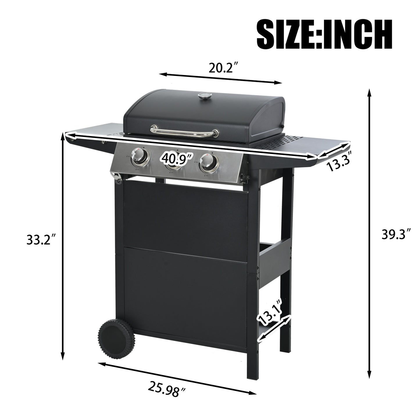 Highsound 3-Burner Propane Gas Grill, 25,650 BTU Stainless Steel BBQ Grill with Side Tables, Outdoor Portable Grill for Backyard & Camping, Black - VANELC