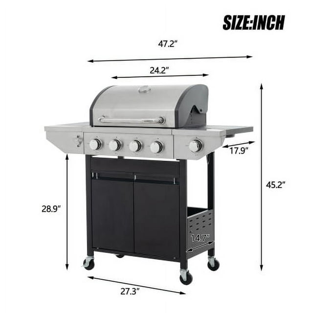 Highsound 4-Burner Propane Gas Grill with Side Burner - VANELC