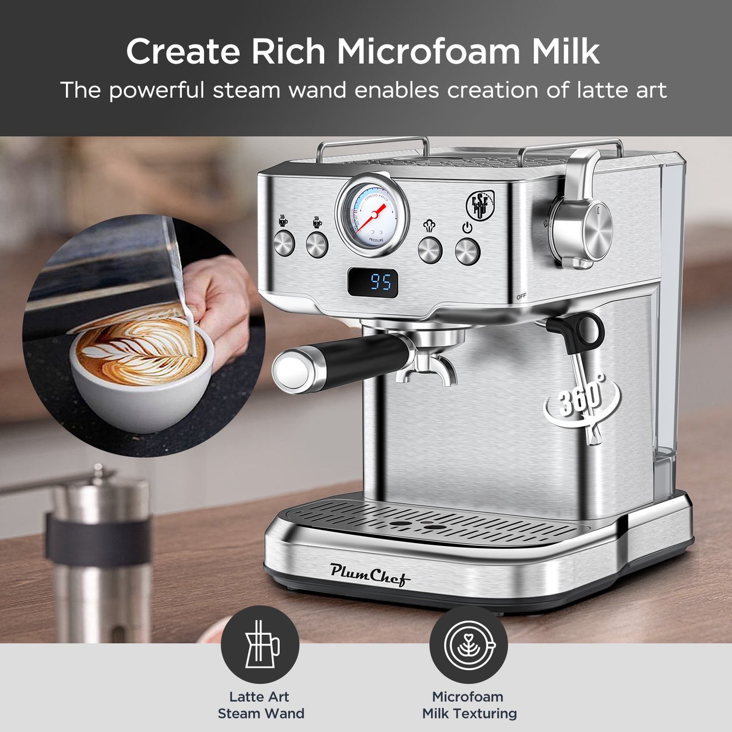 Plum Chef Espresso Machine 20 Bar Coffee Makers - VANELC