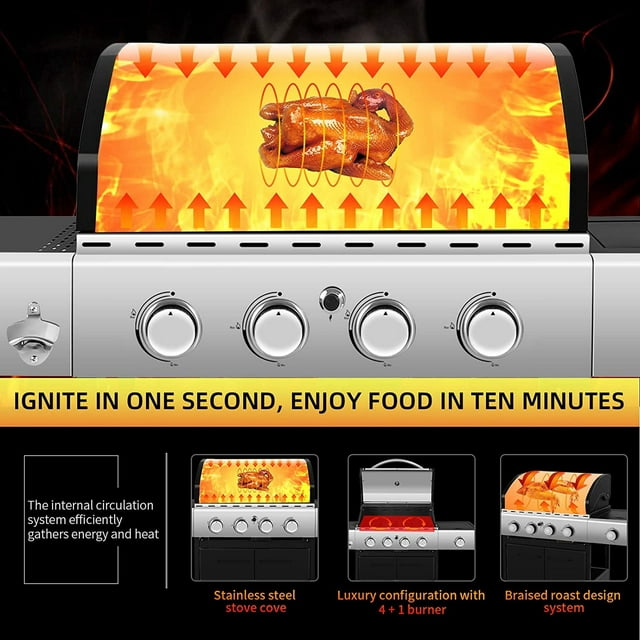 Highsound 4-Burner Propane Gas Grill with Side Burner - VANELC