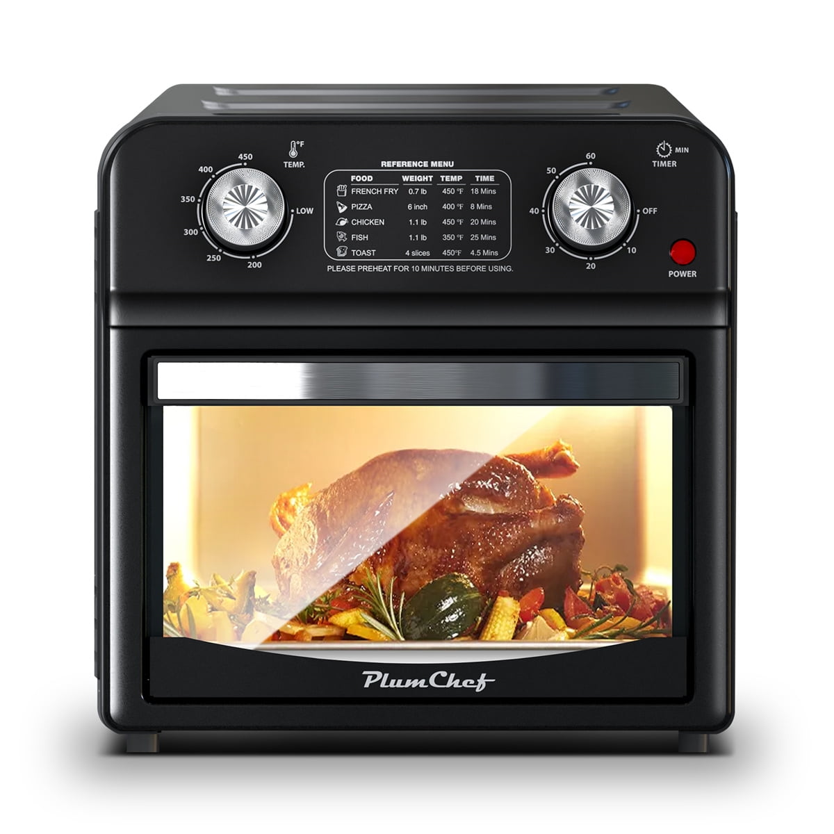 Plum Chef Air Fryer Oven 13 Quart, Oil-less Air Fryer Toaster Oven with Digital Recipe, 1500W, Black - VANELC