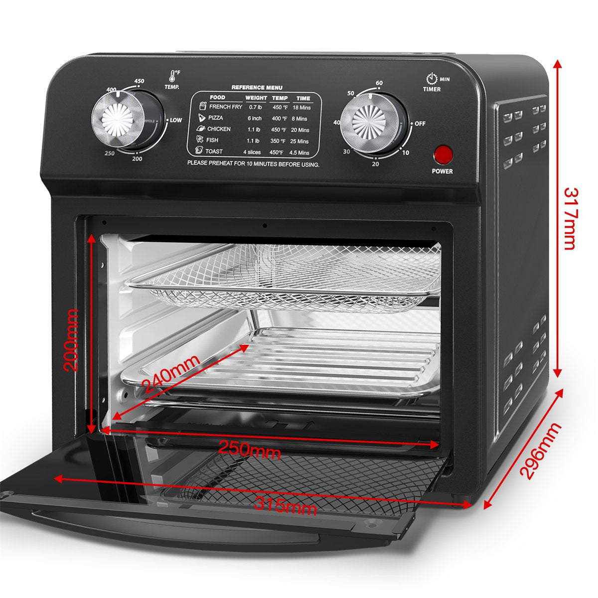 Plum Chef Air Fryer Oven 13 Quart, Oil-less Air Fryer Toaster Oven with Digital Recipe, 1500W, Black - VANELC