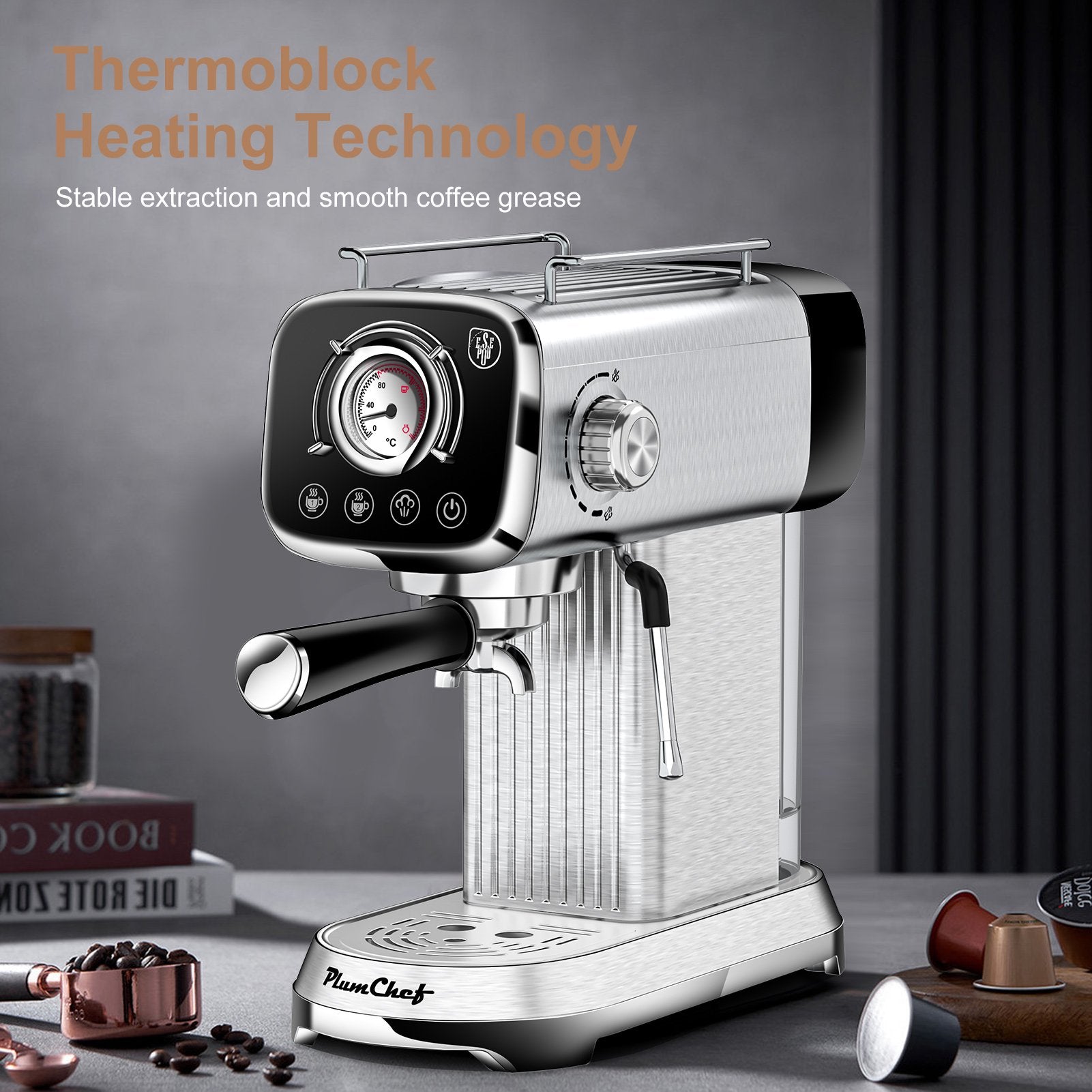 Plum Chef 20 Bar Espresso Machines with ESE POD filter and Milk Frother - VANELC