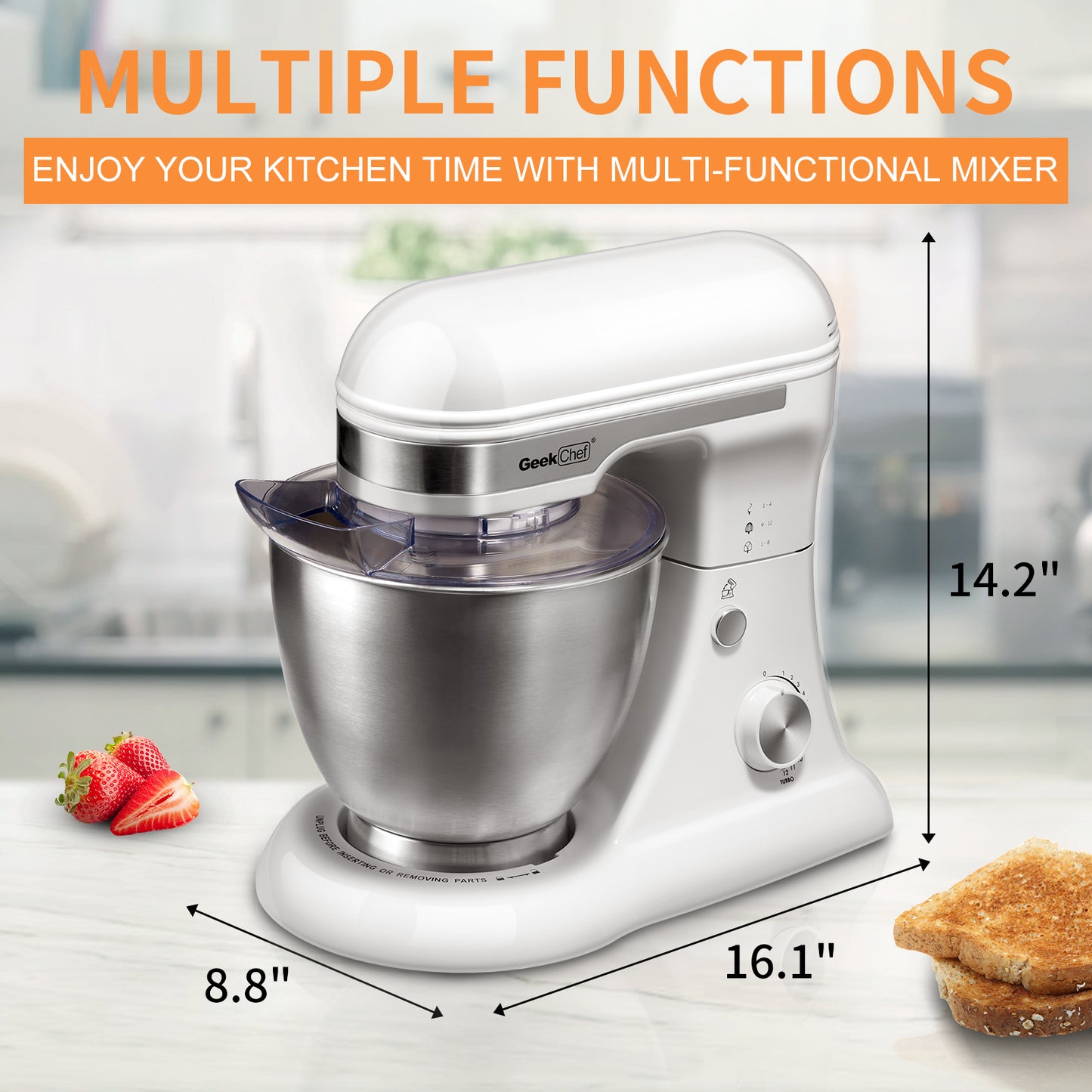 Plum Chef 5QT Stand Mixer, 12-Speed Tilt-Head Electric Mixer with Dough Hook, Whisk, Beater & Bowl, Powerful for Baking, Cakes, Cookies, White - VANELC