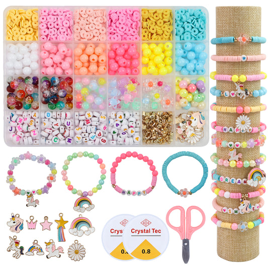 Kids Beads Bracelet Making Kit, 24-Color Unicorn Jewelry Activity Kit, Craft Gift for Birthday Gifts Ages 6-12