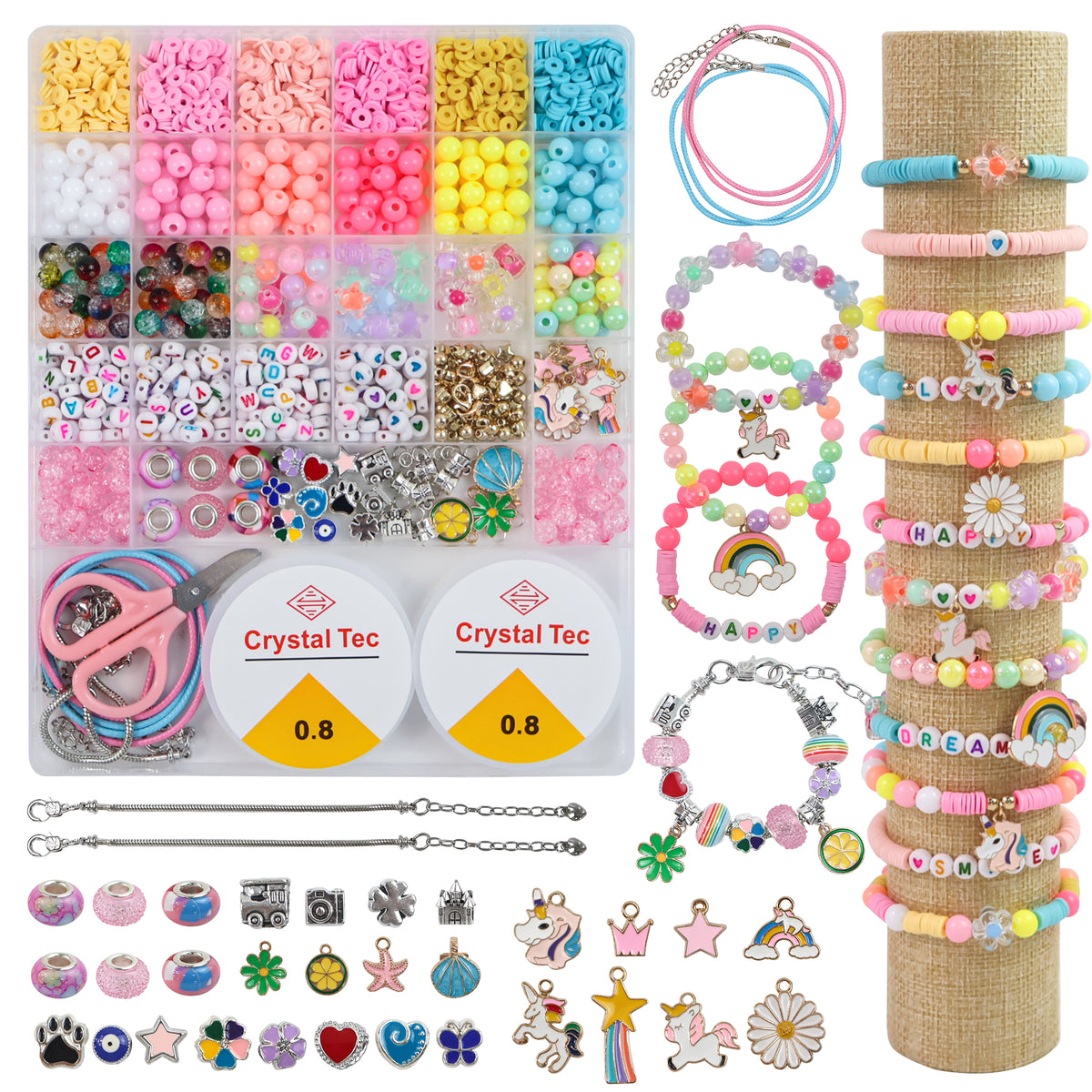 Bracelet Making Kit for Kids, 28-Compartment Unicorn Jewelry Activity Kit with Beads & Charms, Craft Gift for Birthday Gifts Ages 6-12