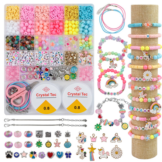 Bracelet Making Kit for Kids, 28-Compartment Unicorn Jewelry Activity Kit with Beads & Charms, Craft Gift for Birthday Gifts Ages 6-12