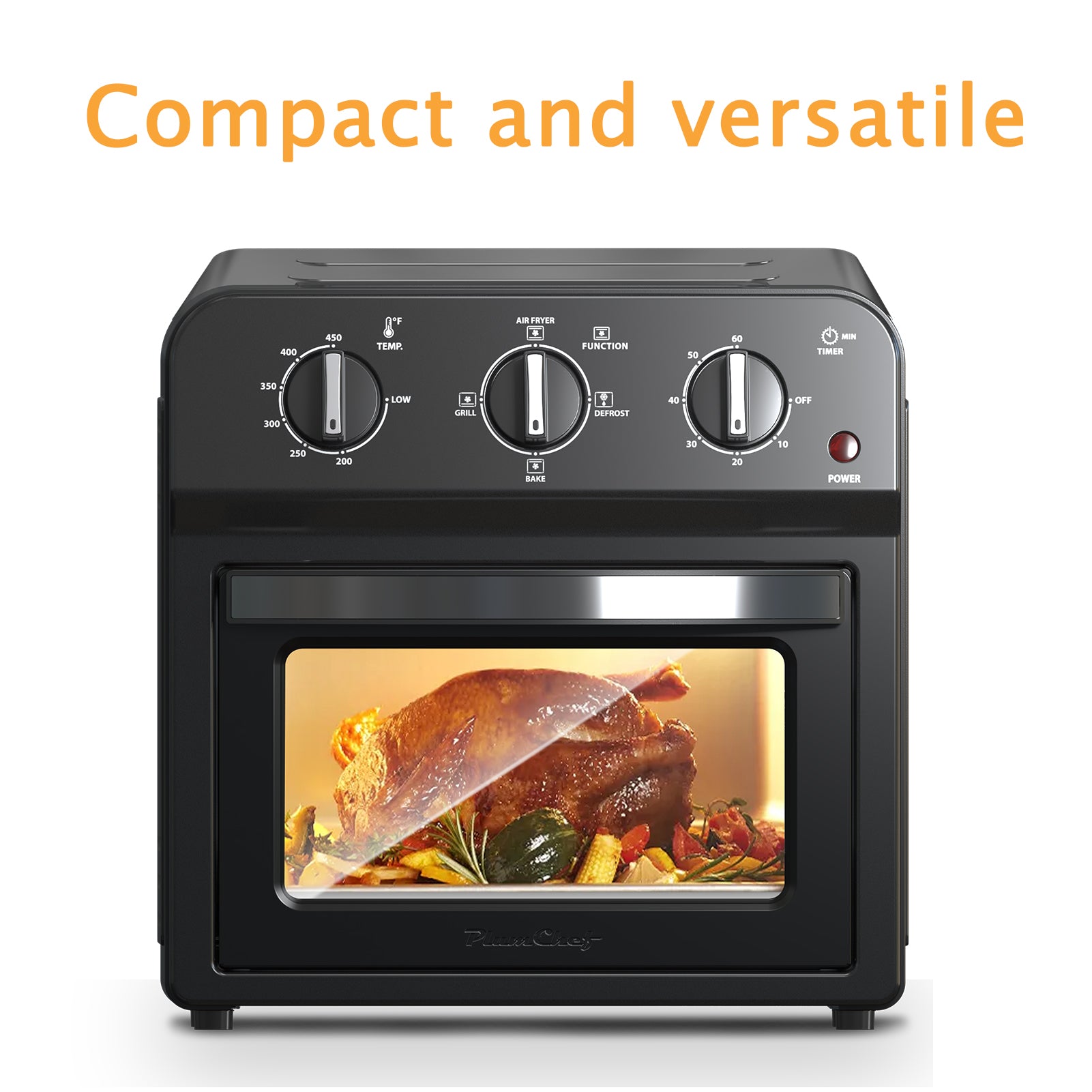 Plum Chef 13QT Air Fryer Toaster Oven Combo, 7-in-1 Countertop Convection Oven with 360° Hot Air Circulation for Healthy Oil-Free Cooking, Family Size, Includes Accessories & Adjustable Control - VANELC