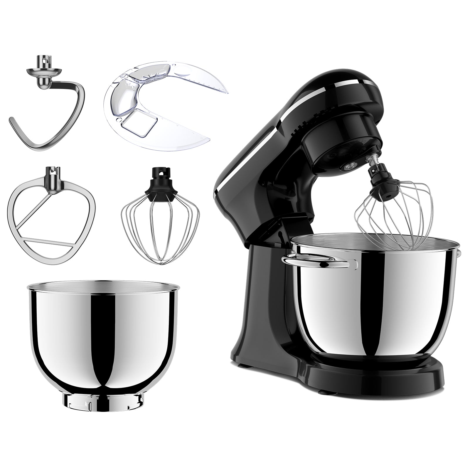 Plum Chef 5QT Stand Mixer, 300W 10-Speed Electric Kitchen Mixer with Dough Hook, Beater & Whisk for Baking, Kneading & Whipping, Black - VANELC