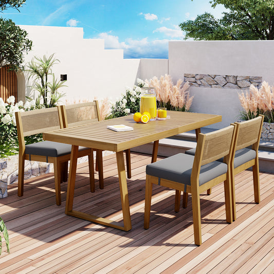 YIORTWO 5-Piece Acacia Wood Outdoor Dining Set with Thick Cushions, 47" Table & 4 Chairs for Patio, Garden, Balcony, Gray - VANELC