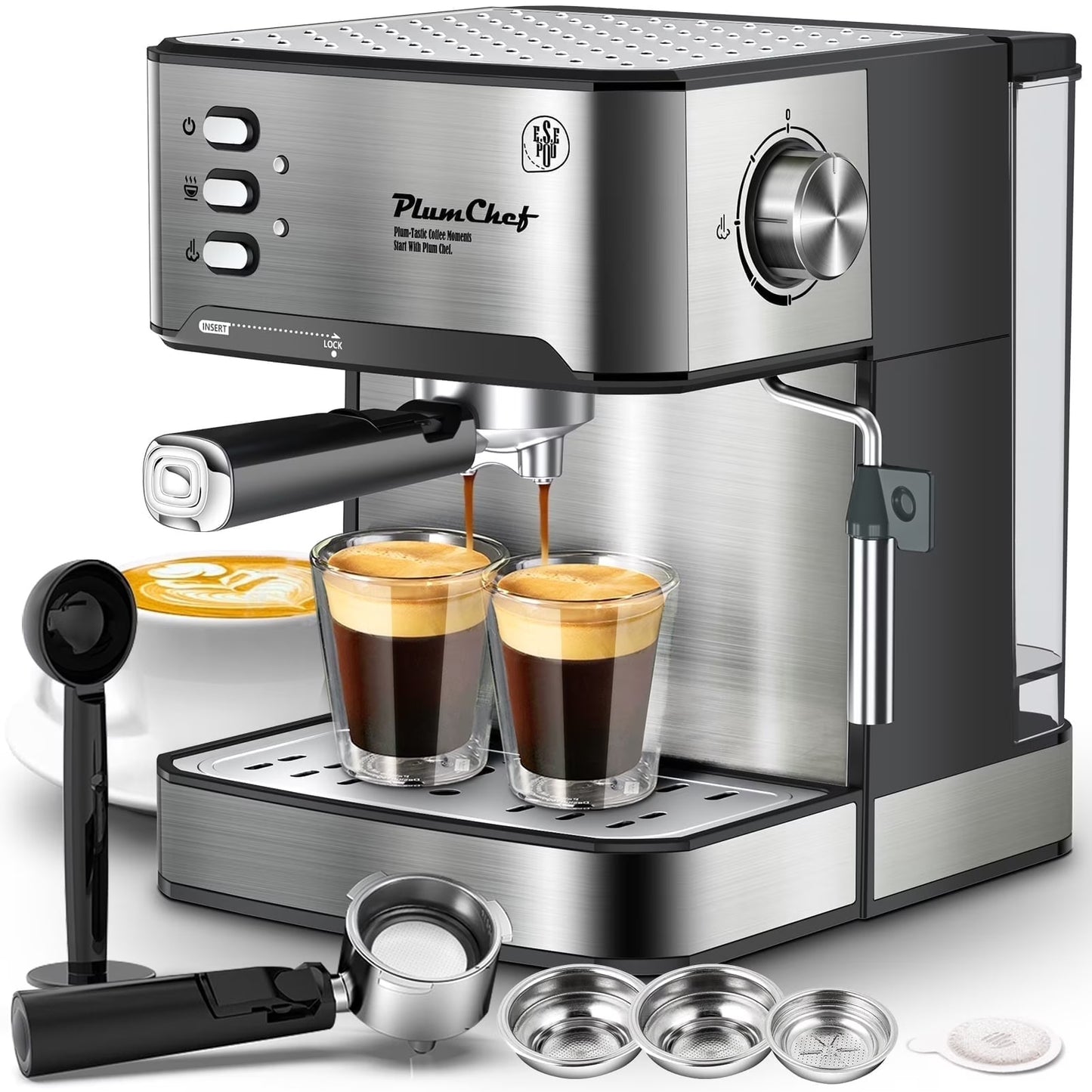 Plum Chef Espresso Machine, 20 Bar Coffee Maker with Foaming Milk Frother Wand - VANELC