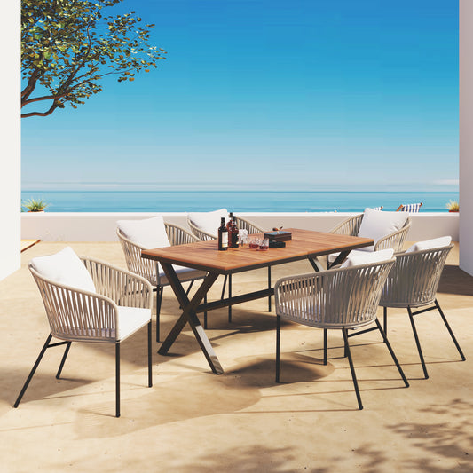 HighSound 7-Piece Outdoor Patio Dining Set, All Weather Patio Dining Chair & Table Set for 6 People, Sectional Conversation Set for Patios, Backyard, Balcony, Garden, Lawn, Beige Cushions - VANELC
