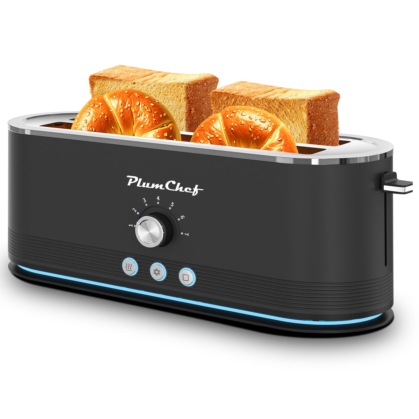 Plum Chef Toaster 4 Slice, Extra Long Slots 4 Slice Toaster, Reheat/Defrost/Cancel Function 6 Browning Settings Auto Pop-up Removable Crumb Tray - VANELC