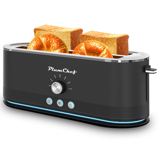 Plum Chef Toaster 4 Slice, Extra Long Slots 4 Slice Toaster, Reheat/Defrost/Cancel Function 6 Browning Settings Auto Pop-up Removable Crumb Tray - VANELC