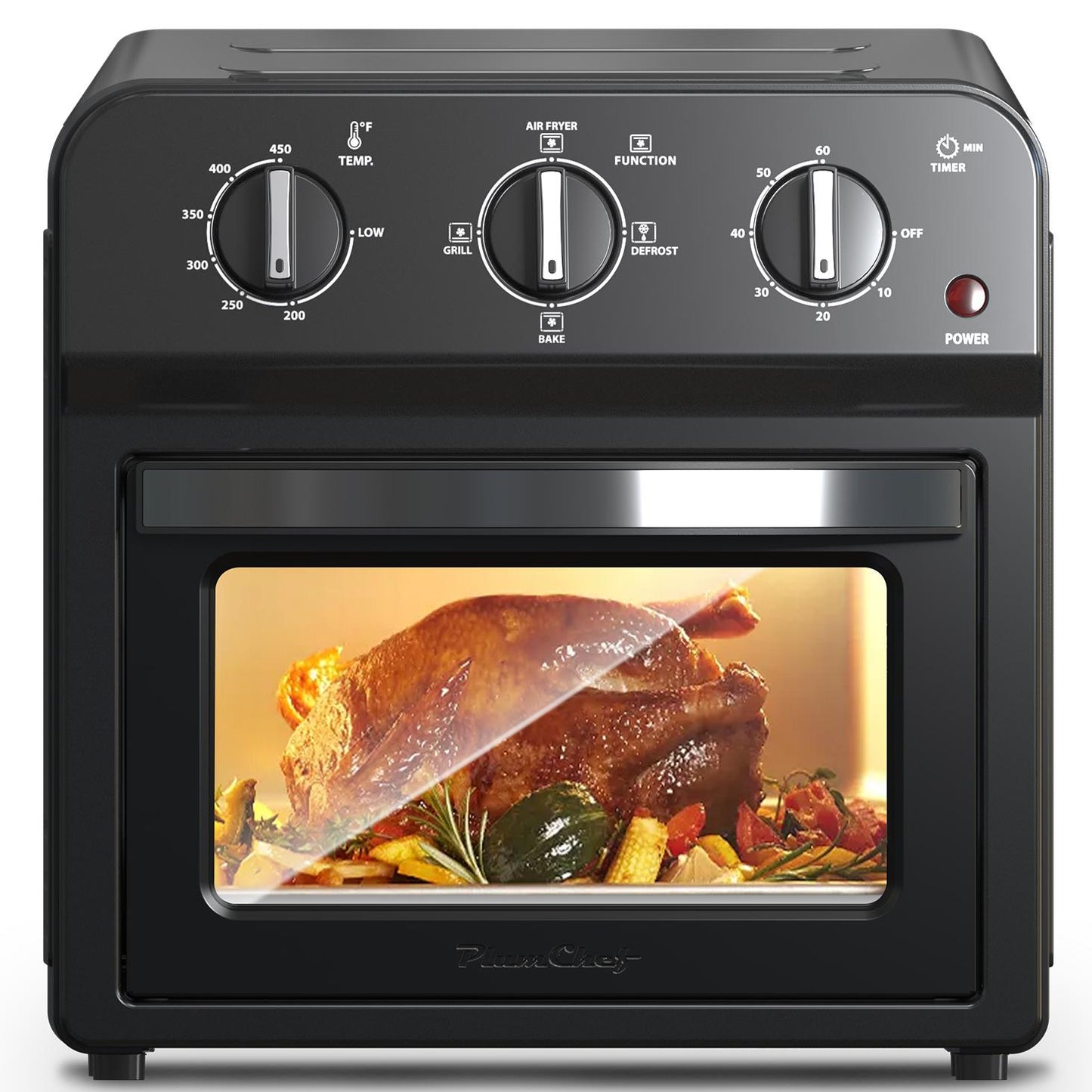 Plum Chef 13QT Air Fryer Toaster Oven Combo, 7-in-1 Countertop Convection Oven with 360° Hot Air Circulation for Healthy Oil-Free Cooking, Family Size, Includes Accessories & Adjustable Control - VANELC