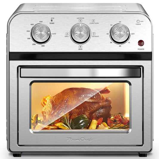 Plum Chef 13QT Air Fryer Toaster Oven Combo, 7-in-1 Multifunctional Countertop Oven with 360° Hot Air Circulation for Healthy Oil-Free Cooking, Family Size, Stainless Steel, Silver - VANELC