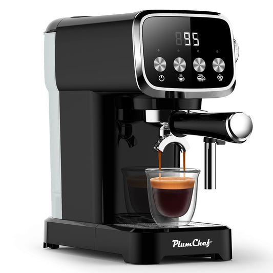 Plum Chef Espresso Machine with Steam Milk Frother Semi Automatic 20 Bar Compact Coffee Maker with LED Display for home Cafetera Espresso, Latte, Cappuccino, Americano, Macchiato - VANELC