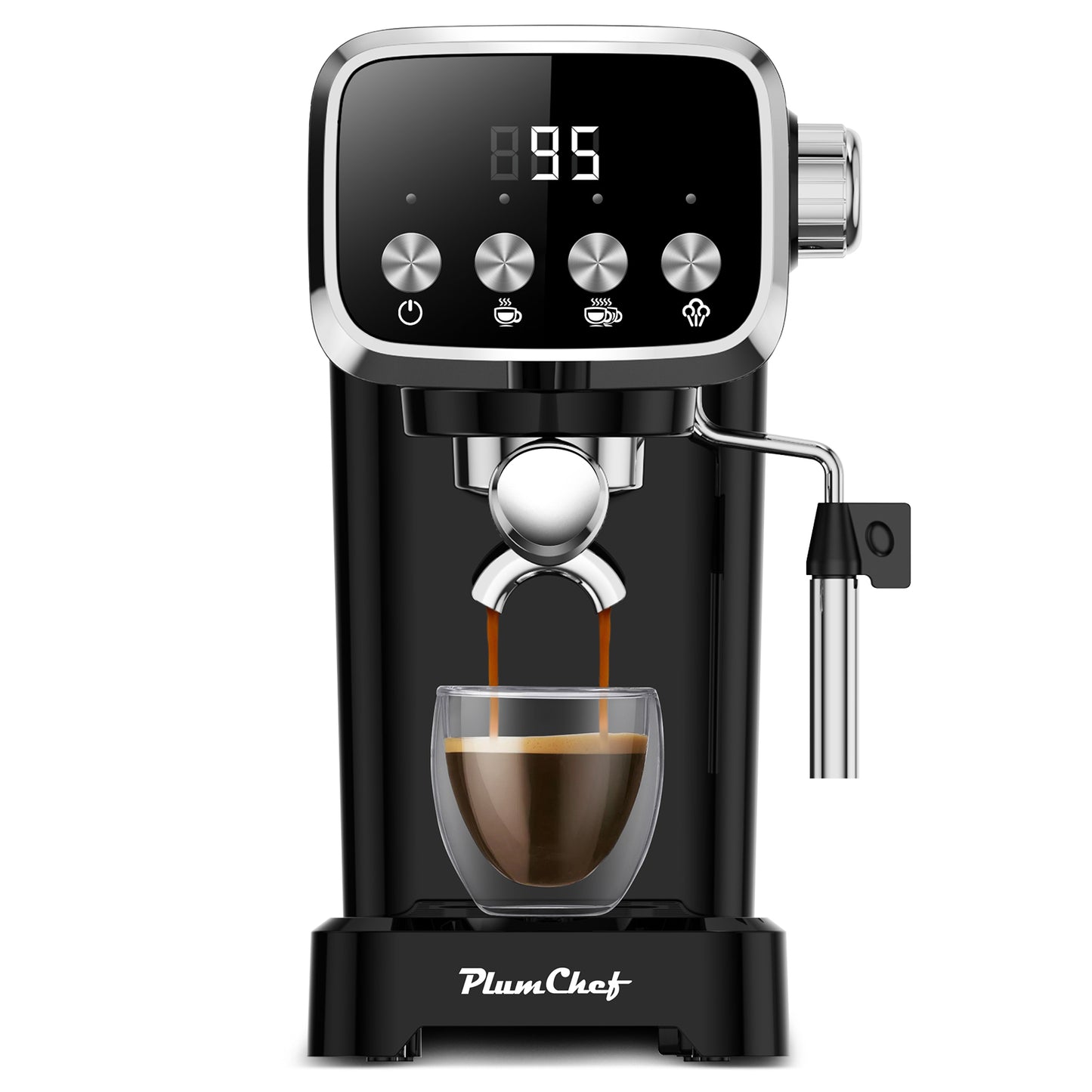 Plum Chef Espresso Machine with Steam Milk Frother Semi Automatic 20 Bar Compact Coffee Maker with LED Display for home Cafetera Espresso, Latte, Cappuccino, Americano, Macchiato