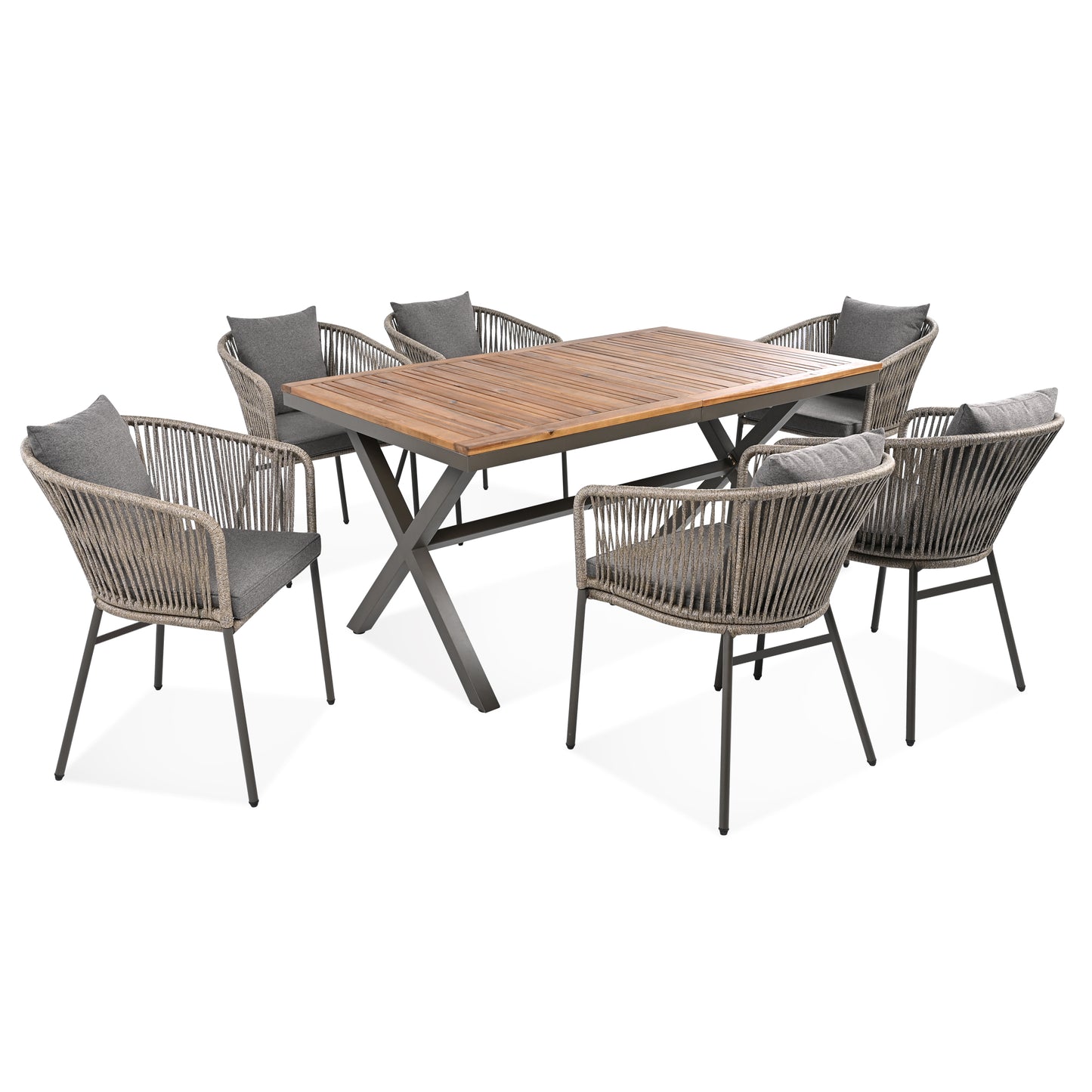 HighSound 7-Piece Outdoor Patio Dining Set, All Weather Patio Dining Chair & Table Set for 6 People, Sectional Conversation Set for Patios, Backyard, Balcony, Garden, Lawn, Gray Cushions - VANELC
