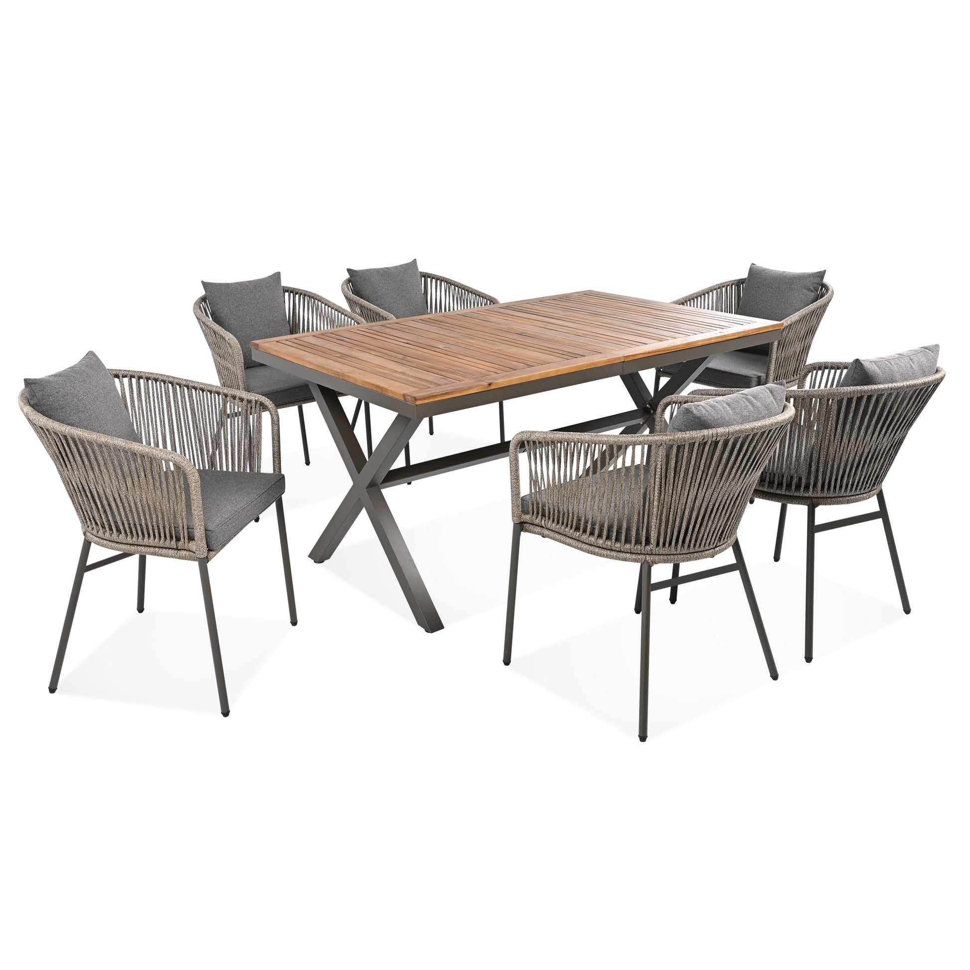 HighSound 7-Piece Outdoor Patio Dining Set, All Weather Patio Dining Chair & Table Set for 6 People, Sectional Conversation Set for Patios, Backyard, Balcony, Garden, Lawn, Gray Cushions - VANELC