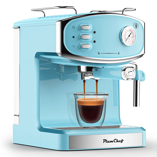 Plum Chef Espresso Machine with Pressure Gauge & Milk Frother, Compact 54oz Water Tank, 20 Bar Coffee Maker for Cappuccino, Latte - Home & Office Use - VANELC