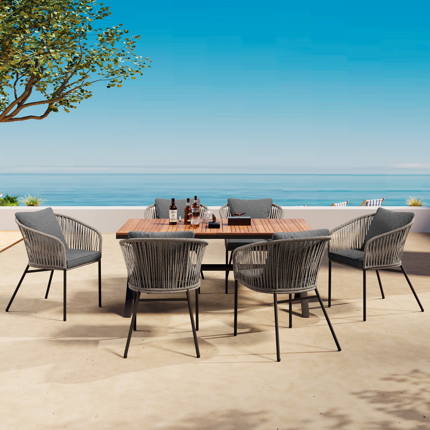 HighSound 7-Piece Outdoor Patio Dining Set, All Weather Patio Dining Chair & Table Set for 6 People, Sectional Conversation Set for Patios, Backyard, Balcony, Garden, Lawn, Gray Cushions - VANELC