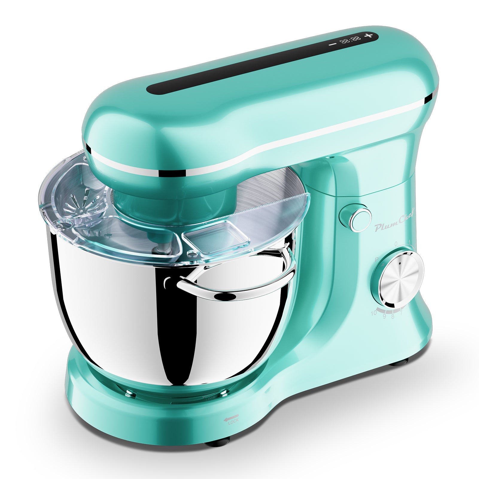Plum Chef 5QT Stand Mixer with Extra 4.5QT Bowl & Timer, 300W Kitchen Mixer with Dough Hook, Beater, Whisk, 10 Speeds, Perfect for Baking, Retro Blue - VANELC