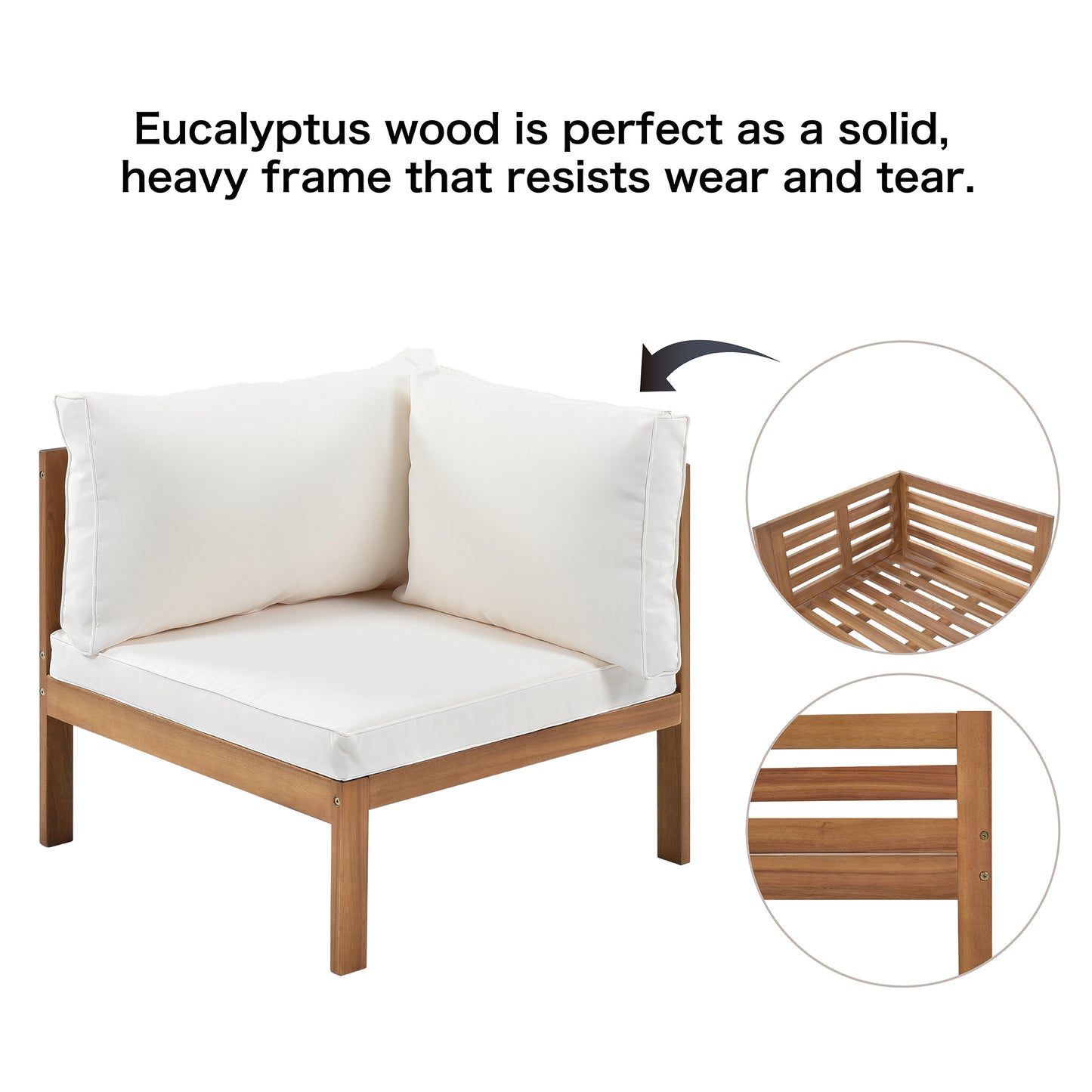 YIORTWO Acacia Wood Outdoor Sofa Set, 4-Piece Modular L-Shaped Sectional with Beige Cushions, Coffee Table, Water-Resistant & UV-Protected, Beige - VANELC