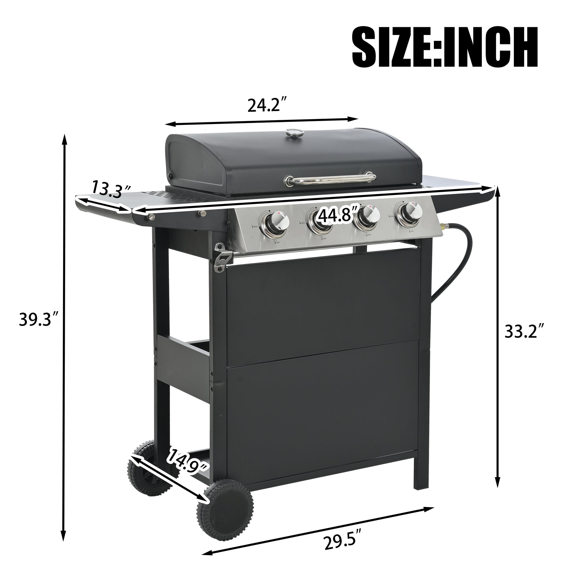 Highsound 4-Burner Propane Gas Grill, 34,000 BTU Stainless Steel BBQ Grill with Thermometer & Locking Wheels, Outdoor Portable Grill for Patio & Garden, Black - VANELC