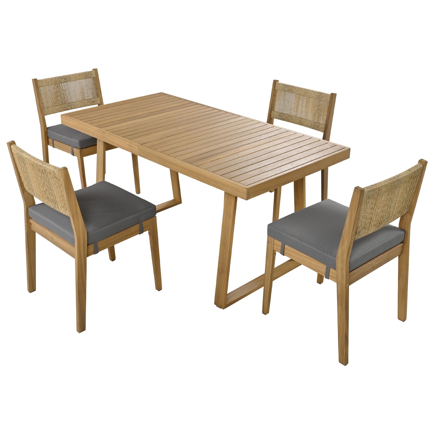 YIORTWO 5-Piece Acacia Wood Outdoor Dining Set with Thick Cushions, 47" Table & 4 Chairs for Patio, Garden, Balcony, Gray - VANELC