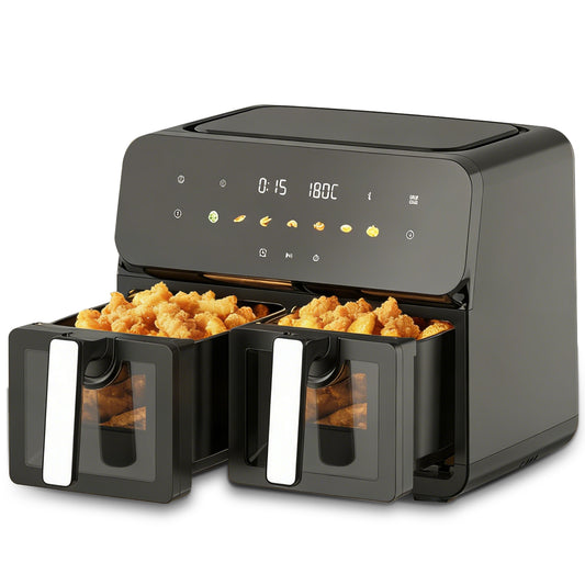 Plum Chef 11-Quart Dual Basket Air Fryer, 2 Independent Cooking Zones with Smart Finish, 1700W 7-in-1 Combo, Black - VANELC