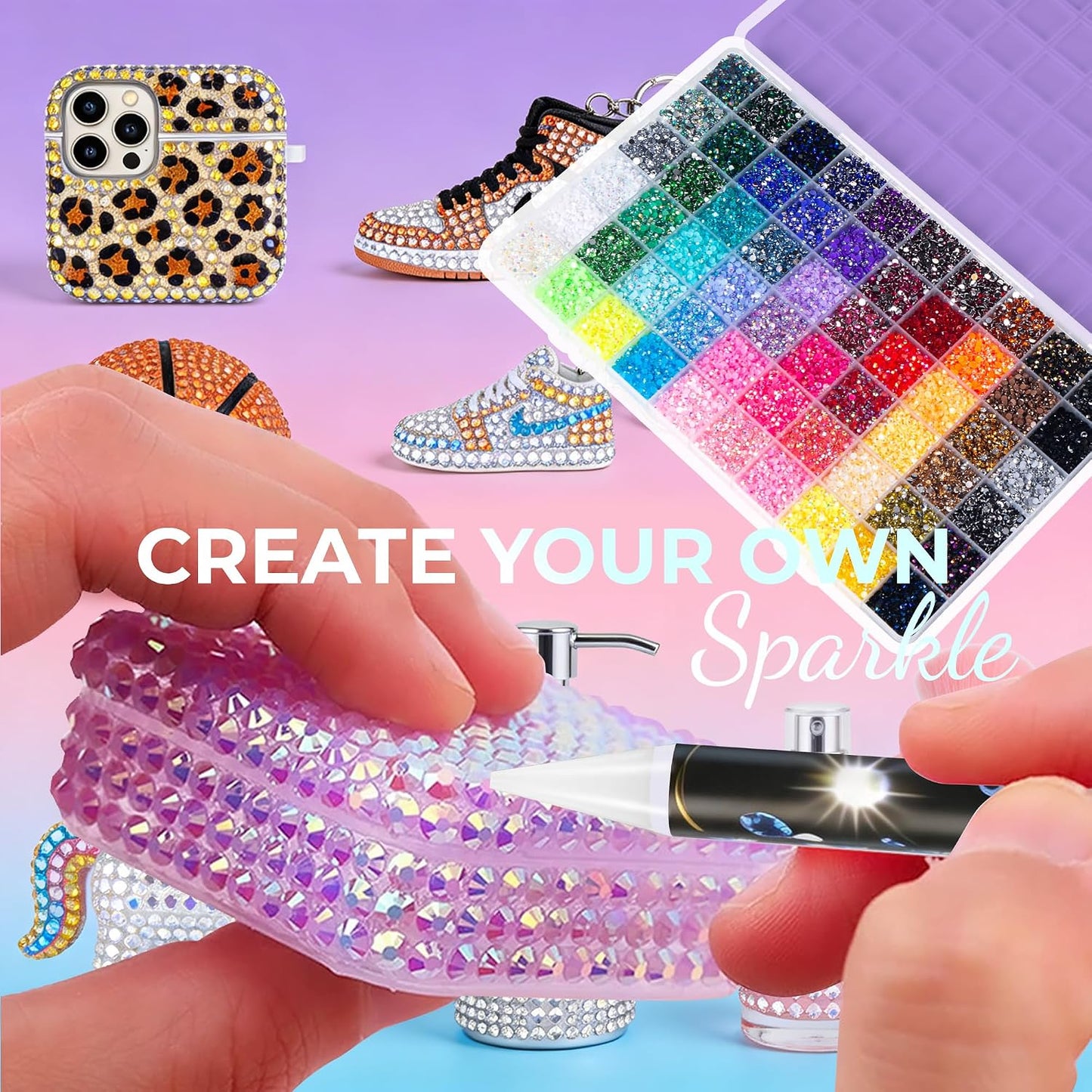 36000Pcs Bedazzling Kit, 60-Color Resin Rhinestones Bedazzler Kit for Nail Gems & Diamond Art