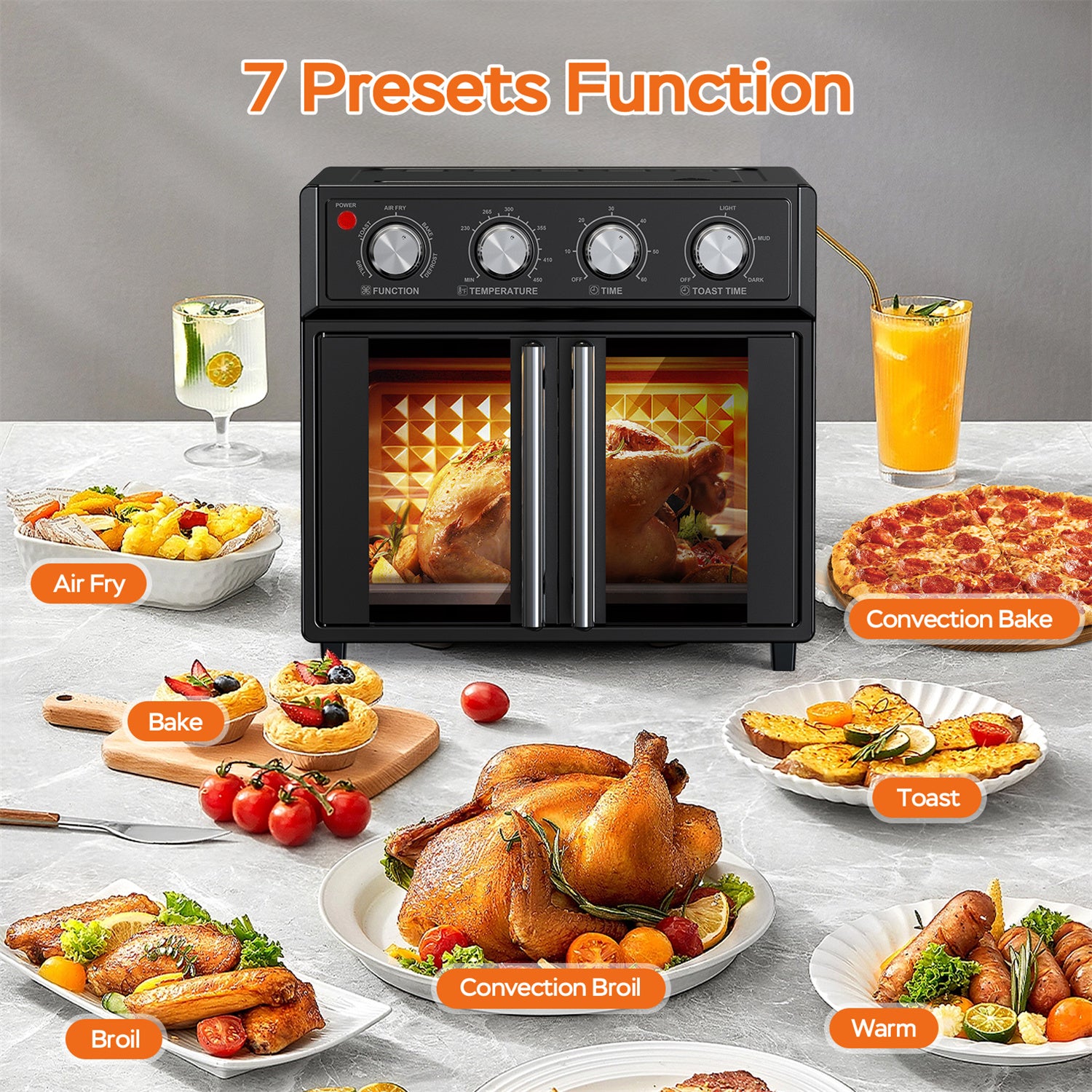 Plum Chef Air Fryer Toaster Oven, 26QT 7-in-1 Convection Countertop Oven with Air Fry, Bake, Grill, Toast, Dehydrate, Perfect for Family Kitchen, Healthy Low Oil Cooking, Ideal Gift, Black - VANELC
