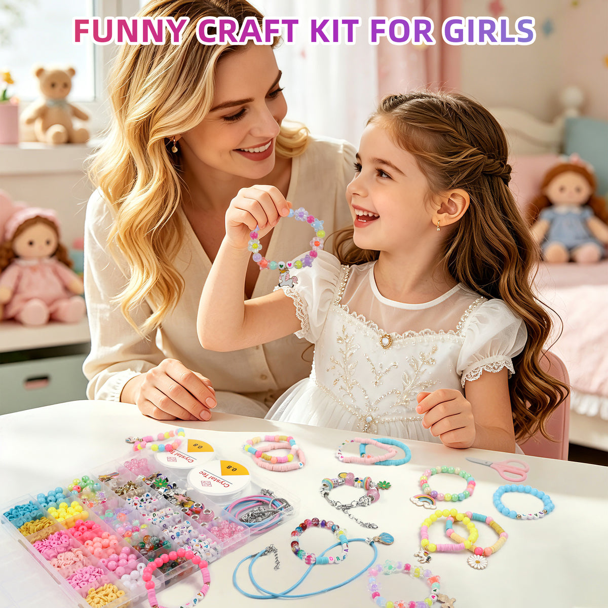 Bracelet Making Kit for Kids, 28-Compartment Unicorn Jewelry Activity Kit with Beads & Charms, Craft Gift for Birthday Gifts Ages 6-12