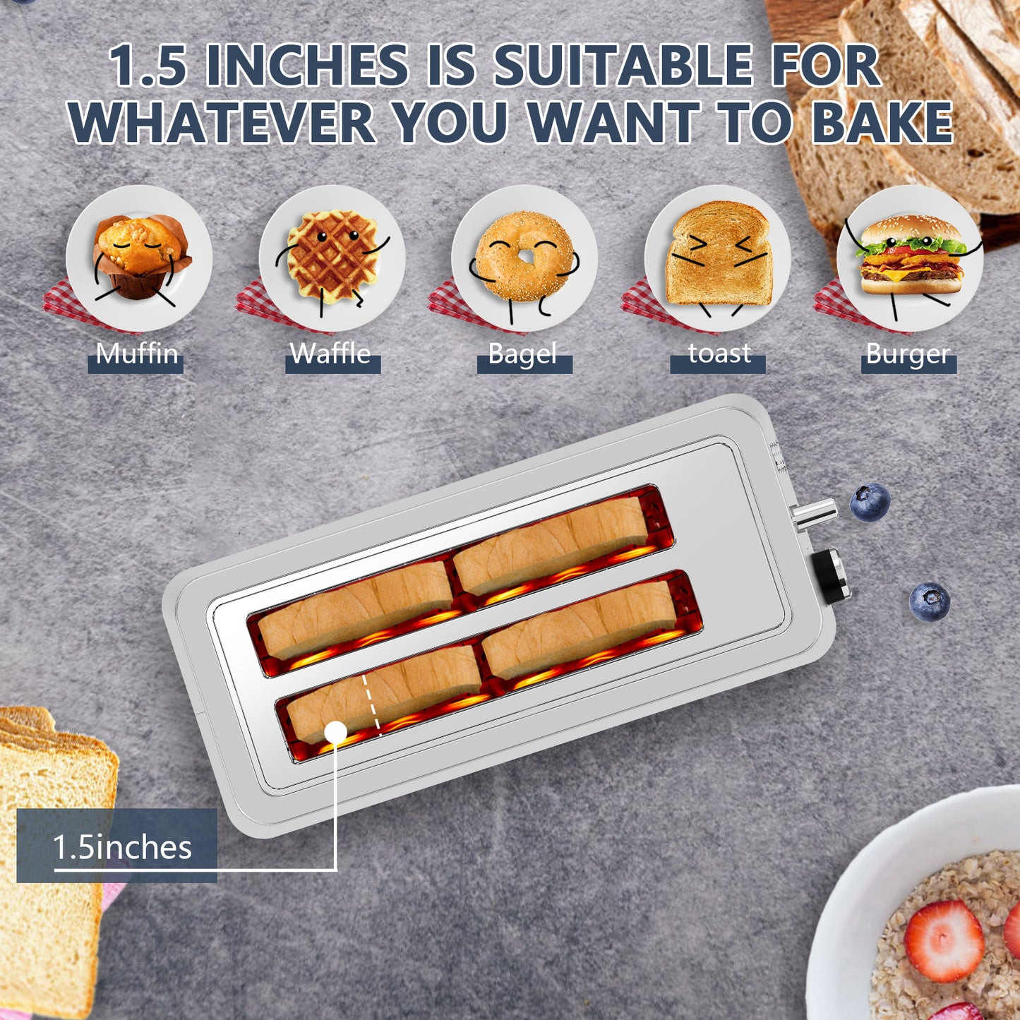 Plum Chef 4-Slice Extra Wide Slot Toaster, 6 Browning Settings & Bagel/Defrost/Reheat, Brushed Stainless Steel - VANELC