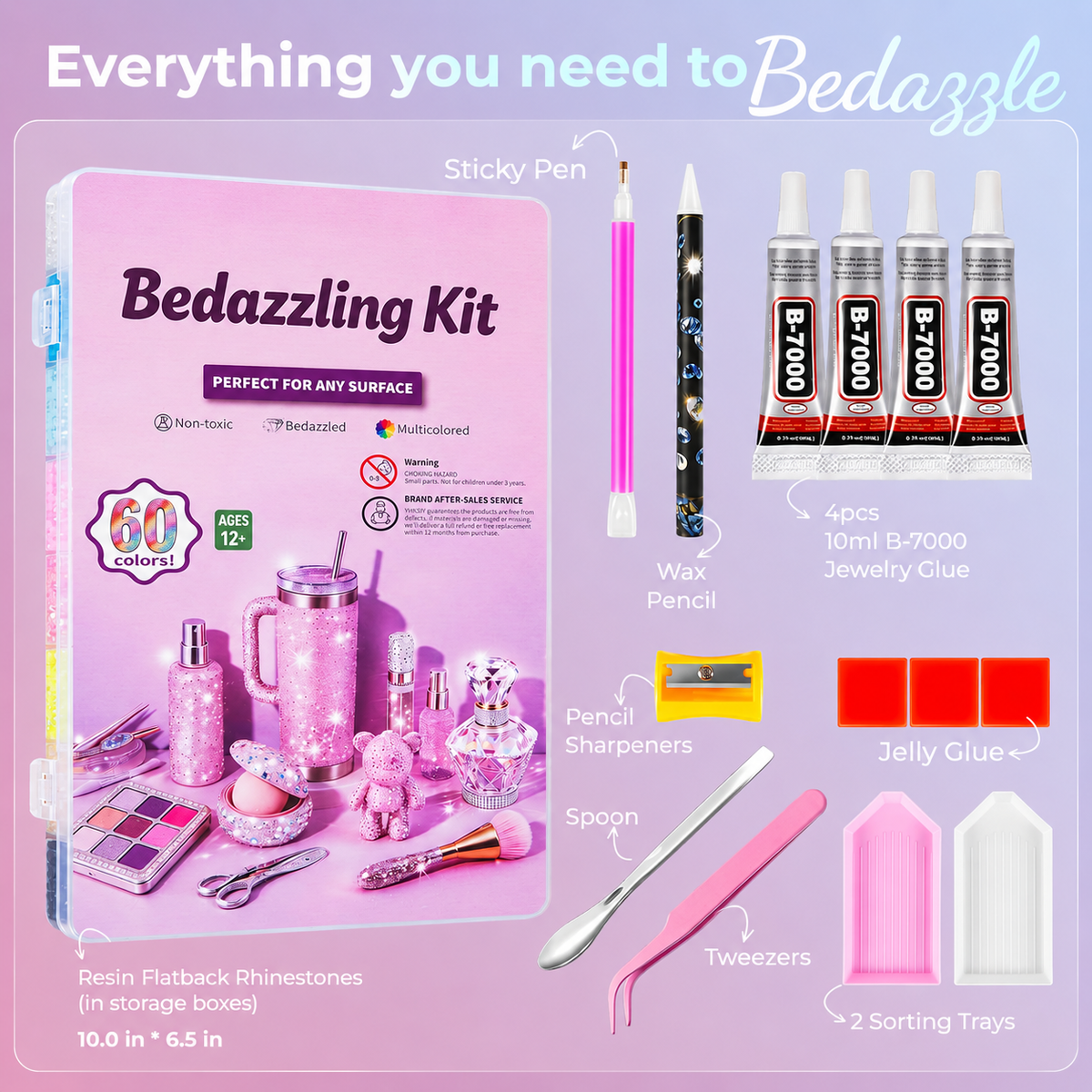 36000Pcs Bedazzling Kit, 60-Color Resin Rhinestones Bedazzler Kit for Nail Gems & Diamond Art