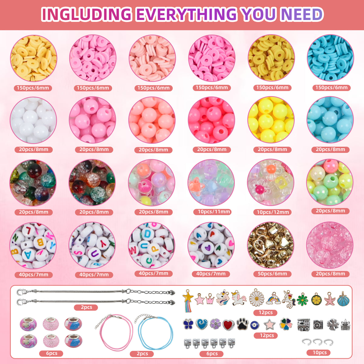 Bracelet Making Kit for Kids, 28-Compartment Unicorn Jewelry Activity Kit with Beads & Charms, Craft Gift for Birthday Gifts Ages 6-12