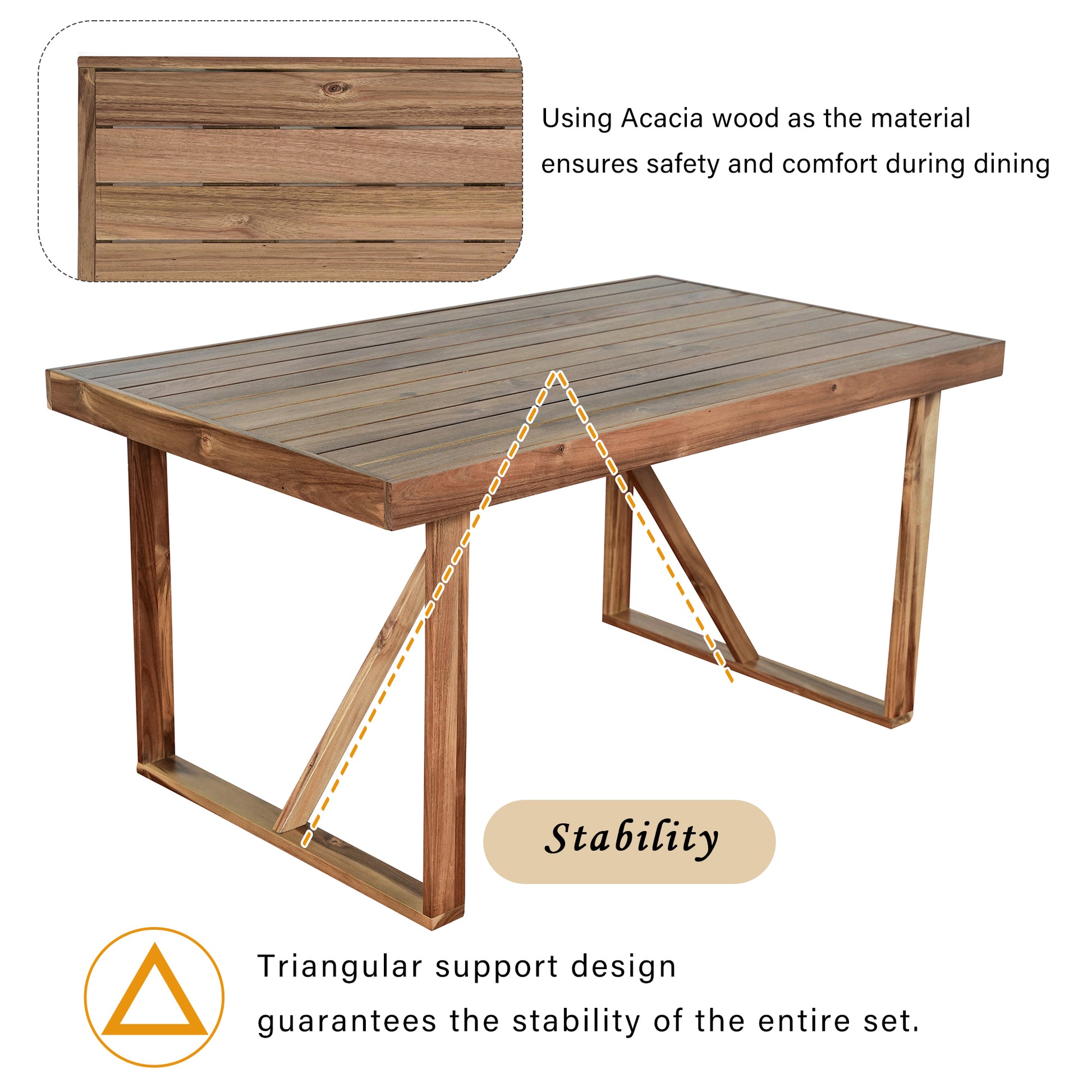 HighSound 6-Piece Outdoor Acacia Wood Dining Set, Patio Table and Chairs Set with Bench for 6-7 People, Outdoor Dining Furniture Set for Garden, Backyard and Poolside, Natural - VANELC